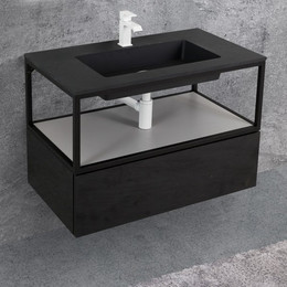 Тумба подвесная с раковиной Cezares CADRO-80/46/30-1C-SO-MET-ST 80 см, черный - фото 
