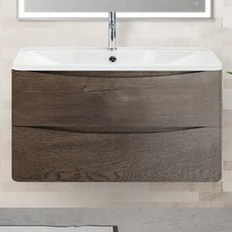 Тумба подвесная с раковиной BelBagno ACQUA-1000-2C-SO-RNG 100 см, Rovere Nature Grigio, Цвет фасада: Rovere Nature Grigio - фото 