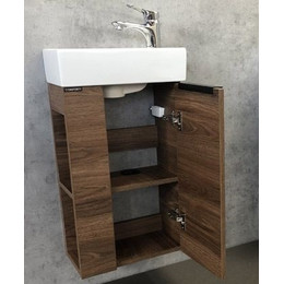 Тумба подвесная с раковиной Comforty Матэ 40 см, дуб тёмно-коричневый - фото 