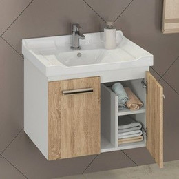 Тумба подвесная с раковиной Comforty Рига 60 см, дуб сонома - фото 