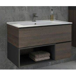Тумба подвесная с раковиной Comforty Франкфурт 90 см (раковина Quadro 90), дуб шоколадно-коричневый - фото 
