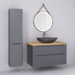 Тумба подвесная со светлой столешницей Jorno Wood 100 см Wood.01.100/P/GR, серый - фото 
