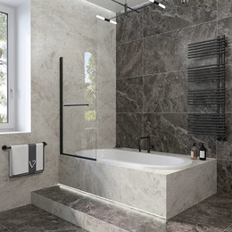 Шторка для ванны Veconi Palau 90 см PL79B-90-01-C4, чёрный/прозрачное - фото 