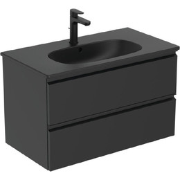 Тумба подвесная с раковиной Ideal Standard Silk Black Tesi 80 см T0051ZT, черный матовый - фото 
