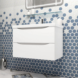 Тумба подвесная с раковиной Opadiris Элеганс 80 см, белый матовый - фото 