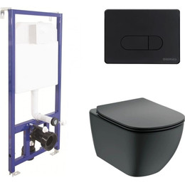 Инсталляция Berges Wasserhaus Novum D5 с подвесным безободковым унитазом Ideal Standard Silk Black Tesi AquaBlade, чёрный матовый - фото 