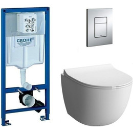 Инсталляция с подвесным унитазом комплект: Grohe Rapid SL 38772001 с подвесным унитазом Vitra Sento Rim-ex 7748B003-0075 сиденье микролифт, крепление, кнопка смыва хром - фото 
