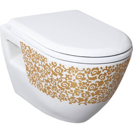 Унитаз подвесной Creavit Terra TP325.001D0, декор цветы, золото - фото 