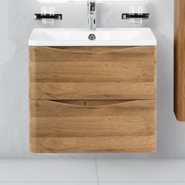 Тумба подвесная с раковиной BelBagno ACQUA-600-2C-SO-RR 60 см, Rovere Rustico, Цвет фасада: тёмное дерево - фото 