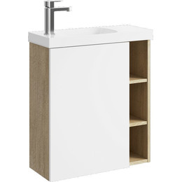Тумба подвесная с раковиной Aqwella Alba 60 см ALB0106LDD+ALB0706WM L, дуб давос/белый матовый, Цвет фасада: дуб давос - фото 
