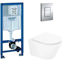 Инсталляция с подвесным унитазом комплект: Grohe Rapid SL 38772001 с подвесным безободковым унитазом BelBagno Tre BB8001CHR/SC сиденье микролифт, крепление, кнопка смыва хром - фото 