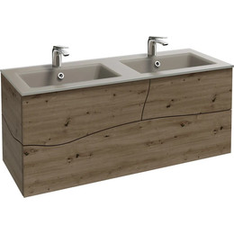 Тумба подвесная с раковиной Jacob Delafon Sherwood 120 см EB1834RU-P13, состаренный дуб (раковина EB1831RU-DE5, цвет базальт матовый) - фото 