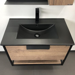 Тумба подвесная с раковиной Comforty Бонн 90 см (раковина чёрная) дуб тёмный - фото 