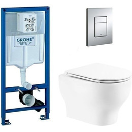 Инсталляция с подвесным унитазом комплект: Grohe Rapid SL 38772001 с подвесным безободковым унитазом Belbagno Lucie BB063CHR сиденье микролифт, крепление, кнопка смыва хром - фото 