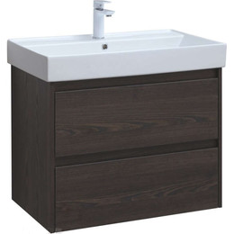 Тумба подвесная с раковиной Aquanet Nova Lite 75 см 287895 (2 ящика) дуб чёрный, Цвет фасада: дуб черный - фото 