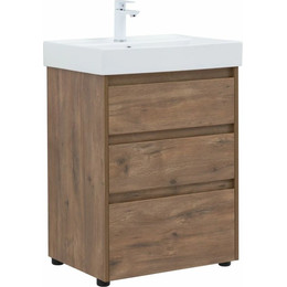 Тумба напольная с раковиной Aquanet Nova Lite 60 см 302471 (3 ящика) дуб рустикальный, Цвет фасада: тёмное дерево - фото 
