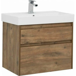 Тумба подвесная с раковиной Aquanet Nova Lite 75 см 249515 (2 ящика) дуб рустикальный, Цвет фасада: тёмное дерево - фото 
