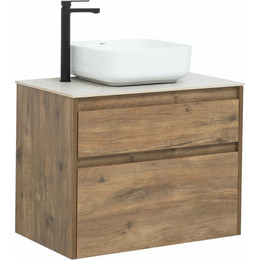 Тумба подвесная со столешницей Aquanet Nova Lite 75 см 249515 (2 ящика) дуб рустикальный, Цвет фасада: тёмное дерево - фото 
