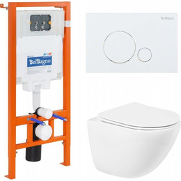 Инсталляция с подвесным безободковым унитазом BelBagno Amanda BB051CHR/BB051SC/BB002-80/BB014-SR-BIANCO (кнопка смыва Sfera, белый) - фото 