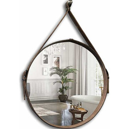 Зеркало Azario Капитан 61 см LED-00002332, коричневая кожа - фото 