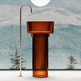 Раковина напольная прозрачная Abber Kristall 45 см AT2702Opal-H с техническим отверстием для монтажа у стены, красный - фото 