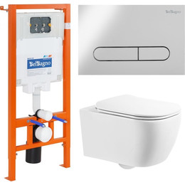 Инсталляция с подвесным безободковым унитазом BelBagno Genova BB1102CH/BB1102SC/BB002-80/BB005-PR-CHROME (кнопка смыва Prospero, хром) - фото 