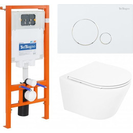 Инсталляция с подвесным безободковым унитазом BelBagno Tre BB8001CHR/SC/BB002-80/BB014-SR-BIANCO - фото 