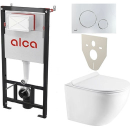 Инсталляция Alcaplast AM101/1120-4:1 RU с подвесным безободковым унитазом Azario Gloria AZ-2003 (кнопка хром глянец) - фото 