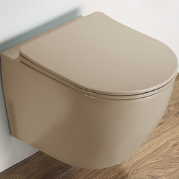 Унитаз подвесной CeramaLux Rimless 2197MC с крышкой микролифт, капучино матовый, Цвет производителя: коричневый - фото 