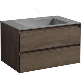 Тумба подвесная с раковиной Vincea Luka 80 см VMC-2L800RO (раковина серая VCB-13800G), тёмный дуб - фото 