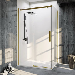 Душевое ограждение Veconi Rovigo 140x90 см RV070G-14090-01-C4, золото/прозрачное - фото 
