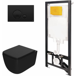 Инсталляция Oli 80 Eco с подвесным безободковым унитазом Point Меркурий 886914GBO3+PN41831BM, чёрный матовый - фото 