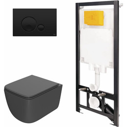 Инсталляция Oli 80 Eco с подвесным безободковым унитазом Point Меркурий 886914GBO3+PN41831GM, серый матовый - фото 