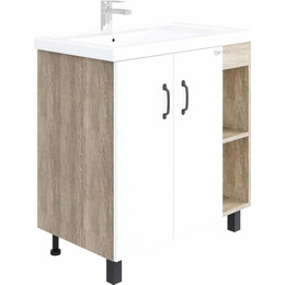 Тумба напольная с раковиной-столешницей Onika Тимбер 80 см 108045, белый матовый/дуб сонома - фото 