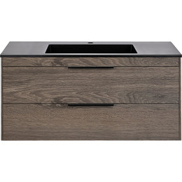 Тумба подвесная с раковиной Vincea Chiara 2D 100 см VMC-2C2100RO (раковина VCB-13100B), тёмный дуб - фото 
