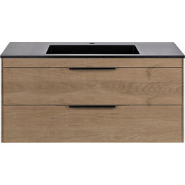 Тумба подвесная с раковиной Vincea Chiara 2D 100 см VMC-2C2100NO (раковина VCB-13100B), натуральный дуб - фото 