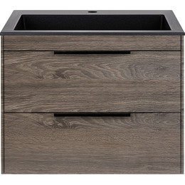 Тумба подвесная с раковиной Vincea Chiara 2D 60 см VMC-2C2600RO (раковина VCB-13600B), тёмный дуб - фото 