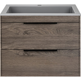 Тумба подвесная с раковиной Vincea Chiara 2D 60 см VMC-2C2600RO (раковина VCB-13600G), тёмный дуб - фото 