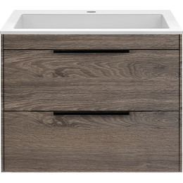 Тумба подвесная с раковиной Vincea Chiara 2D 60 см VMC-2C2600RO (раковина VCB-13600W), тёмный дуб - фото 