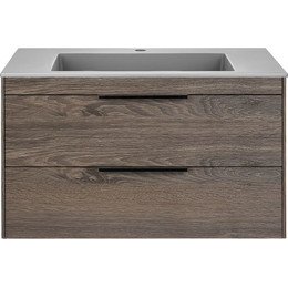 Тумба подвесная с раковиной-столешницей Vincea Chiara 2D 80 см VMC-2C2800RO (раковина VCB-13800G), тёмный дуб - фото 