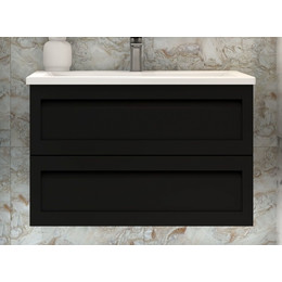 Тумба подвесная с раковиной Art&Max AM-Platino-1000-2C-SO-NM-Cer 100 см, чёрный матовый - фото 