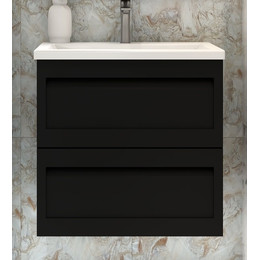 Тумба подвесная с раковиной Art&Max AM-Platino-600-2C-SO-NM-Cer 60 см, чёрный матовый - фото 