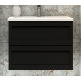 Тумба подвесная с раковиной Art&Max AM-Platino-800-2C-SO-NM-Cer 80 см, чёрный матовый - фото 