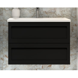 Тумба подвесная с раковиной Art&Max AM-Platino-900-2C-SO-NM-Cer 90 см, чёрный матовый - фото 