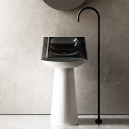 Раковина напольная прозрачная Abber Kristall 50 см AT2706White-Onyx, белый/черный - фото 