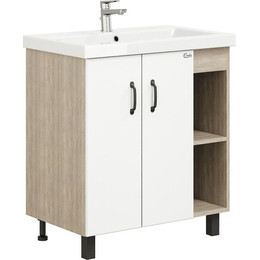 Тумба напольная с раковиной Onika Тимбер 80 см 108052, белый матовый/дуб сонома (раковина Como 80) - фото 