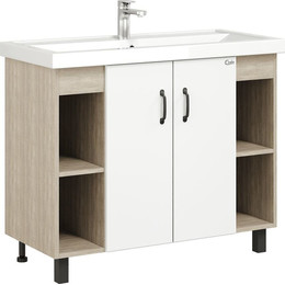 Тумба напольная с раковиной Onika Тимбер 100 см 110011, белый матовый/дуб сонома - фото 