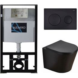 Инсталляция с подвесным безободковым унитазом Azario Teramo AZ-8010-1000+AZ-053E-R-MB SP+AZ-8200-0013, черный матовый, Цвет производителя: чёрный матовый - фото 