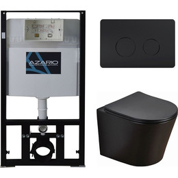 Инсталляция с подвесным безободковым унитазом Azario Teramo AZ-8010-1000+AZ-053E-R-MB SP+AZ-8200-0087/AZ-P57-0190, черный матовый - фото 