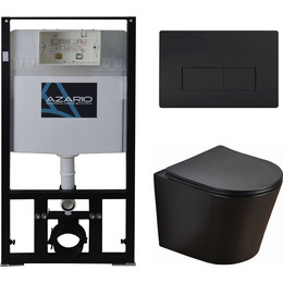 Инсталляция с подвесным безободковым унитазом Azario Teramo AZ-8010-1000+AZ-053E-R-MB SP+AZ-8200-0092/AZ-P58-0190, черный матовый - фото 